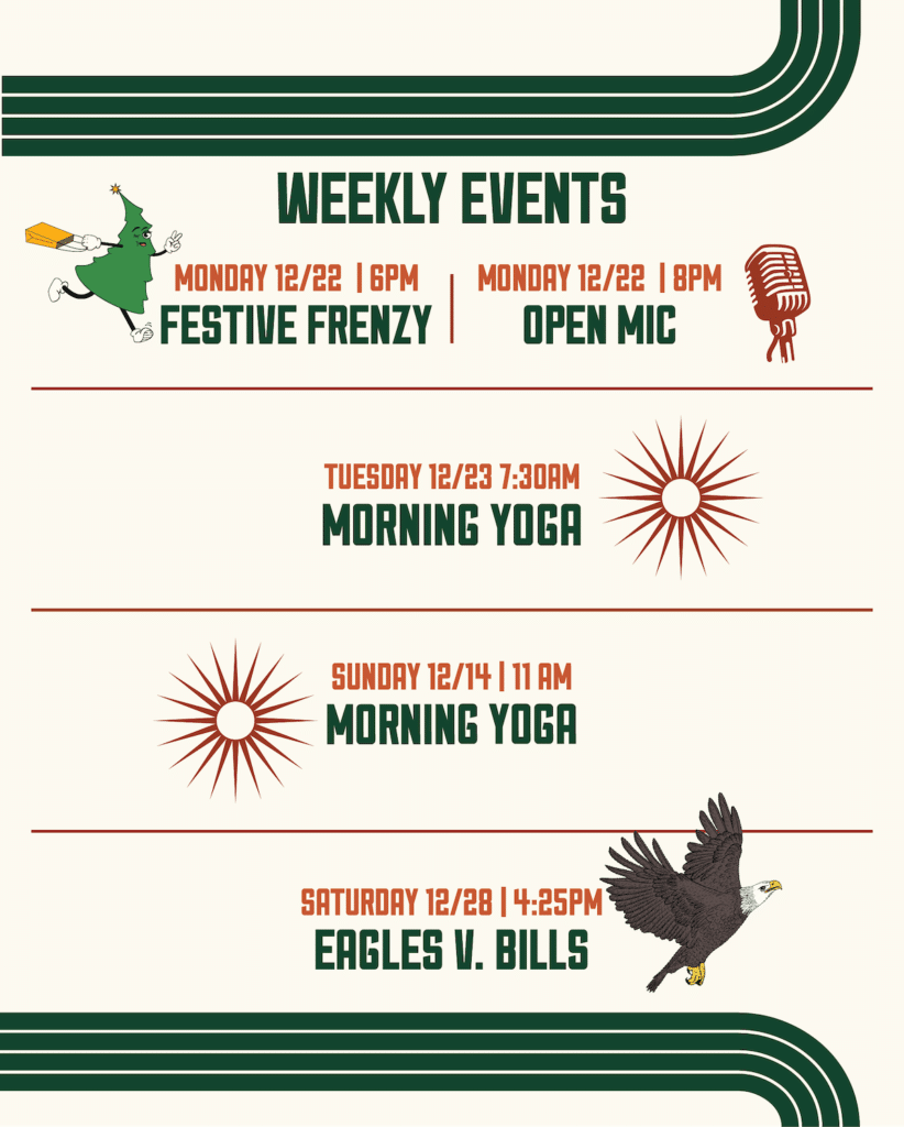 An image of Wissahickon Brewing Company's list of events on schedule the week of December 15