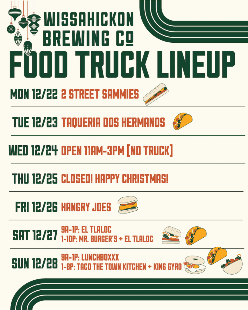 An image of Wissahickon Brewing Company's list of food trucks on schedule the week of December 15