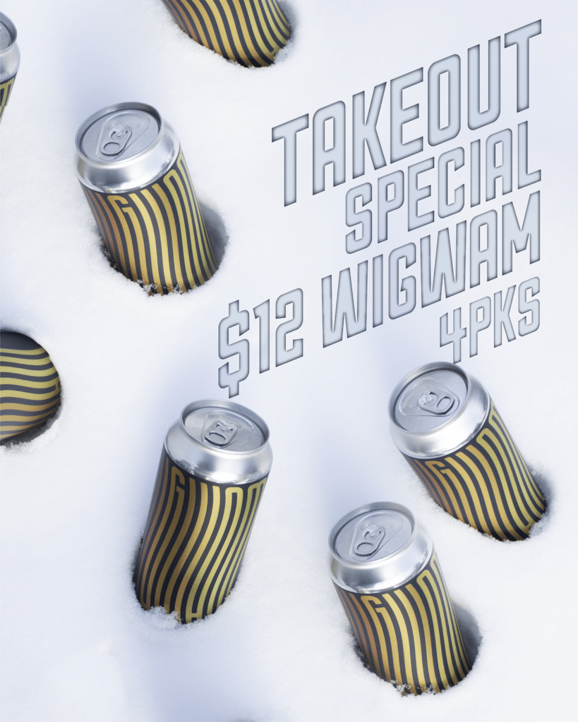 An image with various Cans of beer with a snowby backdrop.