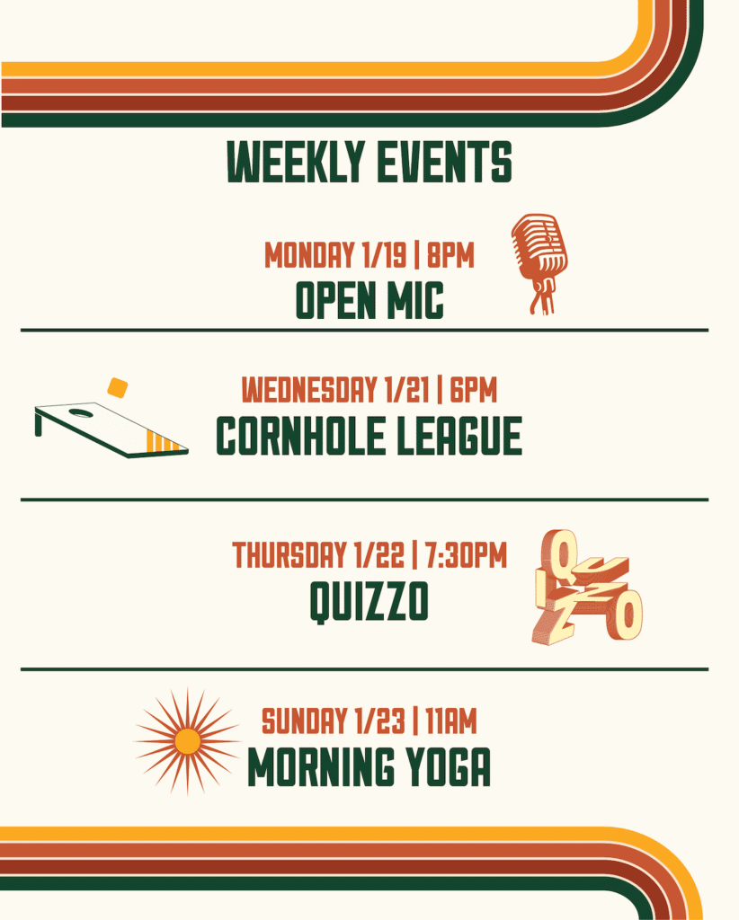 An image of Wissahickon Brewing Company's list of events on schedule the week of December 15