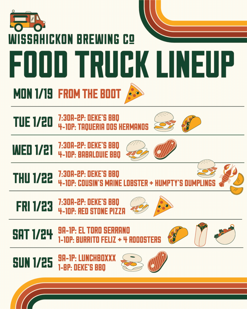 An image of Wissahickon Brewing Company's list of food trucks on schedule the week of December 15