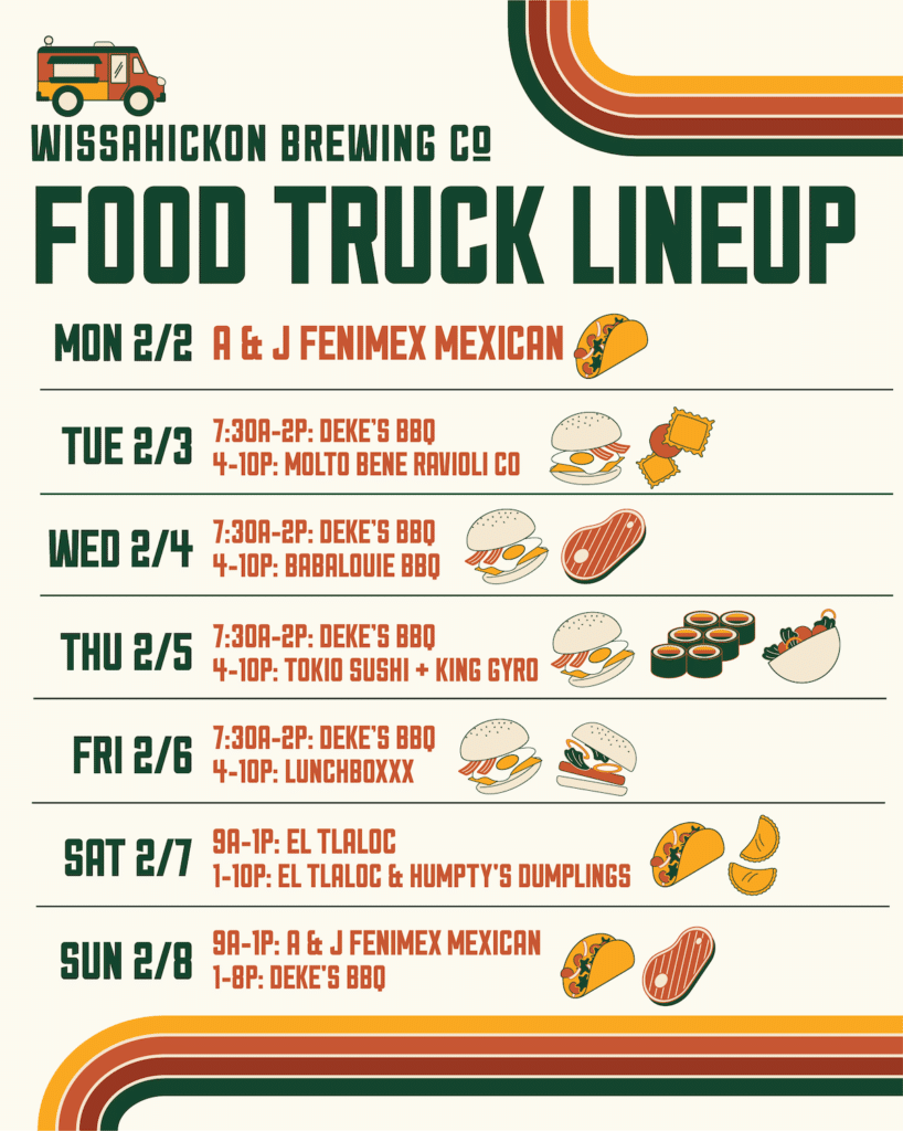 An image of Wissahickon Brewing Company's list of food trucks on schedule the week of December 15