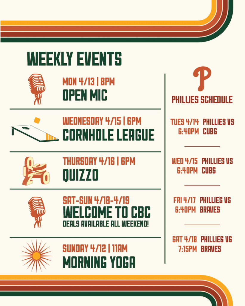 An image of Wissahickon Brewing Company's list of food trucks on schedule the week of March 16