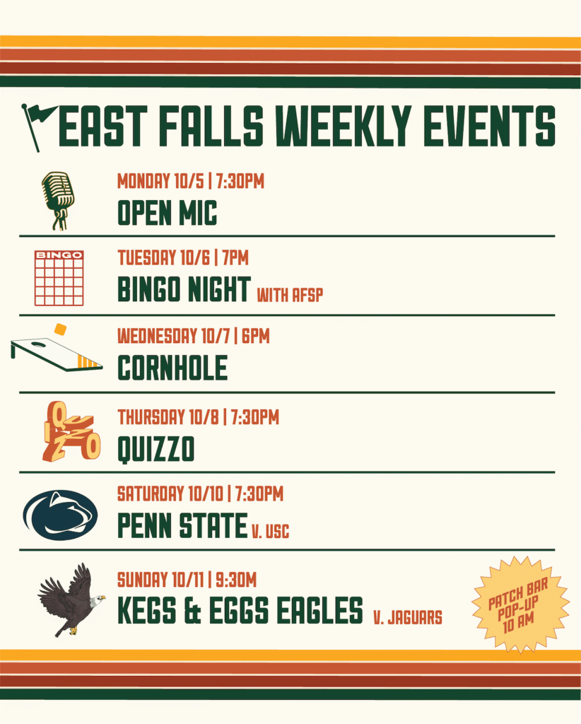 A digital image shows a list of food trucks scheduled at wissahickon brewing company.